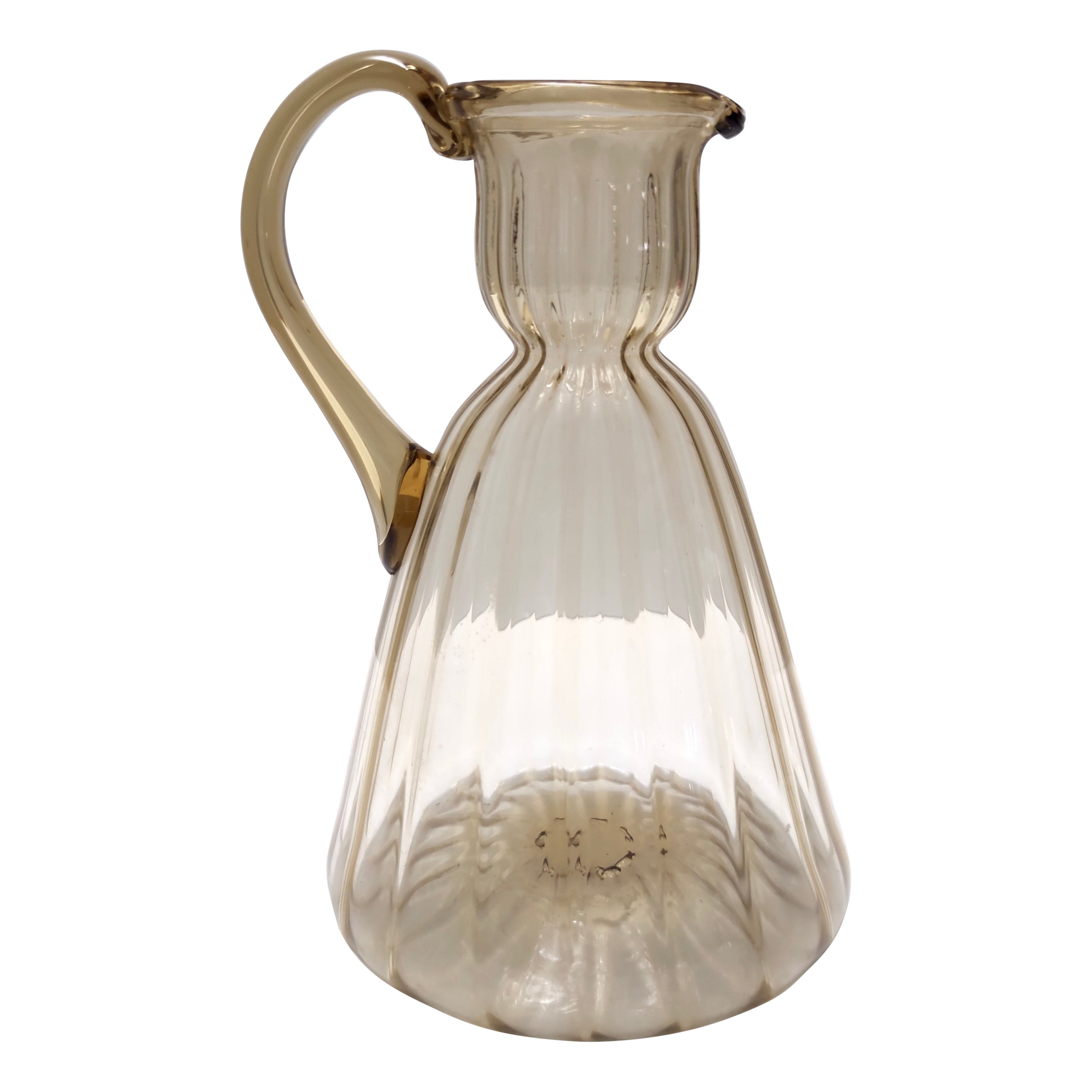 Vintage Straw-Colored Glass Pitcher Vase Ascribable to Vittorio Zecchin, Italy For Sale