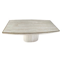 Willy Rizzo Table Dining Room Table Barrel Shape Travertine and Brass, 1975
