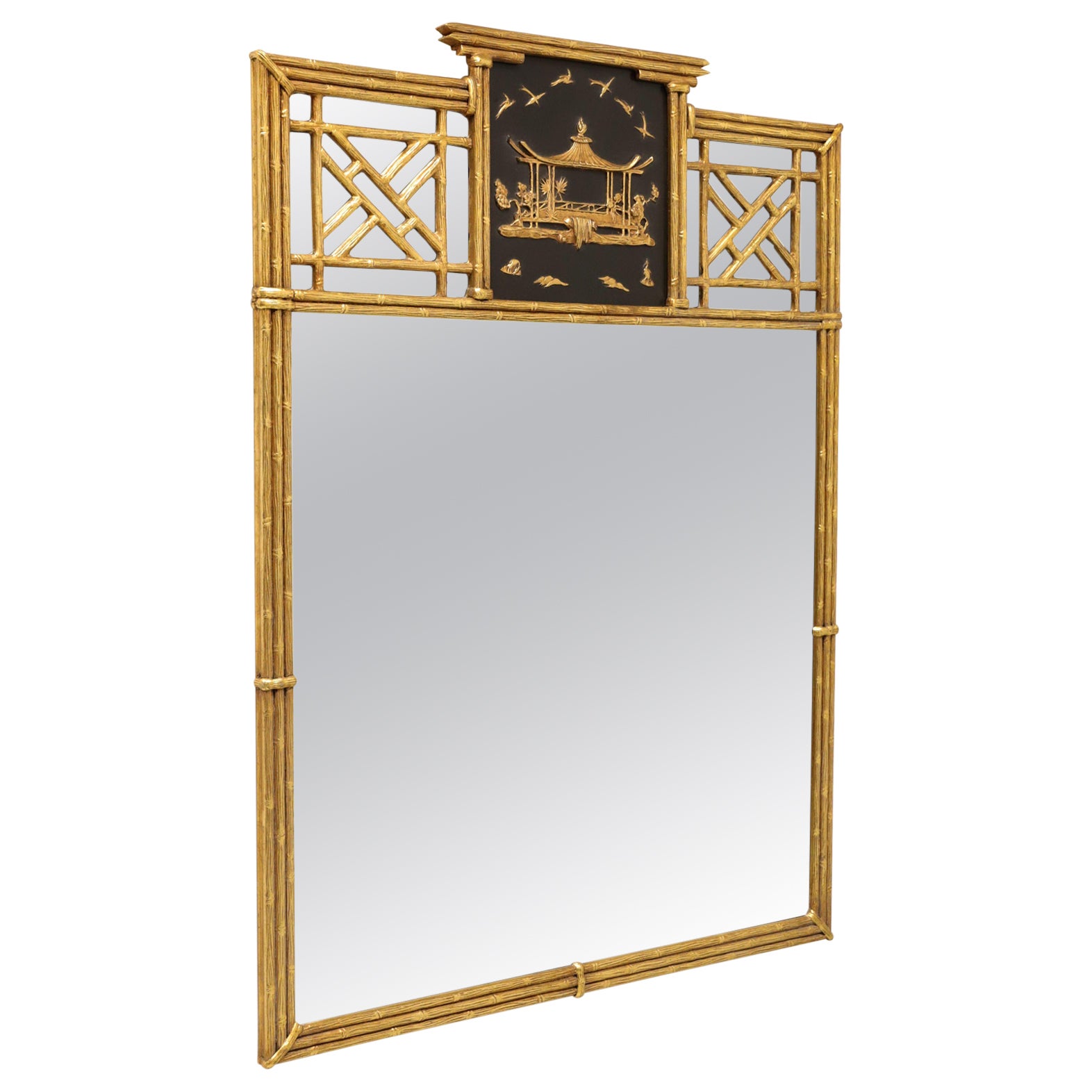 FRIEDMAN BROTHERS Gold Gilt Faux Bamboo Japanese Pagoda Mirror For Sale