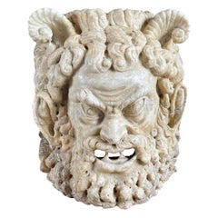 18th-19th Century White Italian Carrara Marble Satyr Mask, Antique Décor
