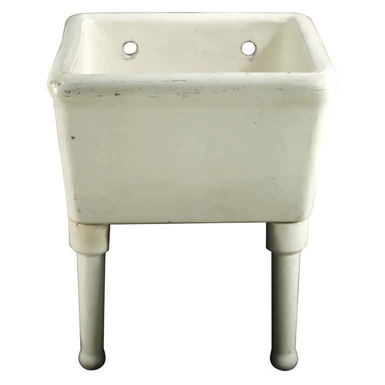 Rescued White Earthenware Wall Mount Slop Sink w Legs Brooklyn, NY For