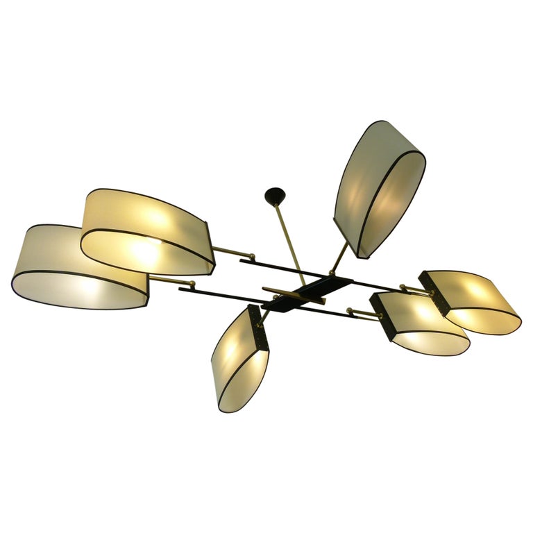 Lustre à 6 bras de lumière, Maison Lunel, circa 1950 En vente sur 1stDibs