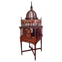 Large Victorian Style Carved Wood Bird Cage on Table Stand