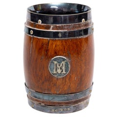 Antique Thomas Harwood and Son’s English Oak and Silverplate Tankard