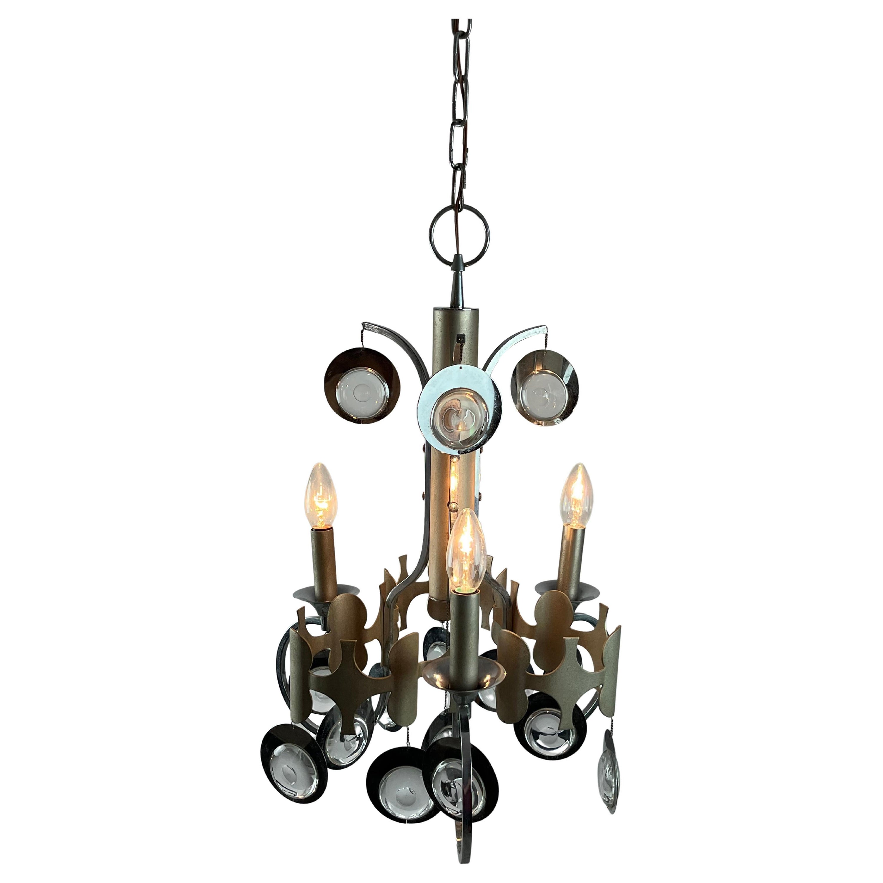 Steel and Crystal Chandelier, Italy, 1960s For Sale