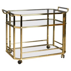 20th Century French Three Tier Brass & Glass Bar Trolley