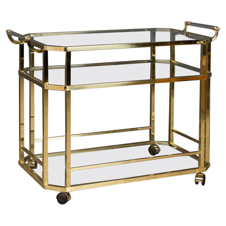 20th Century French Three Tier Brass and Glass Bar Trolley For Sale at