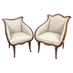 Antique Regency Style Mahogany Inlay His & Hers Armchairs Chairs Set of Two