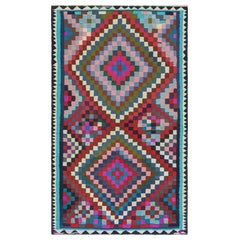Retro Kurdish Persian Kilim with Vibrant Geometric Patterns