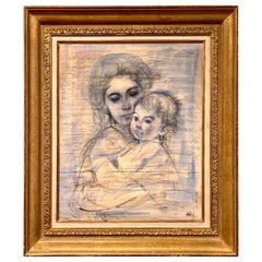 Rare Original Signed Edna Hibel Watercolor Painting on Silk in Gilt Gold Frame