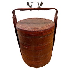 Panier de mariage chinois vintage en rotin rouge