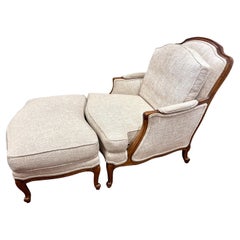 French Louis XVI Bergere Armchair Chair with Matching Ottoman