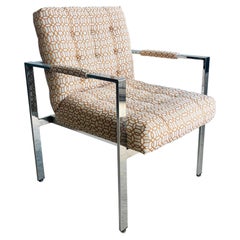 Chaise longue moderne en chrome du milieu du siècle dernier / Nouvelle tapisserie d'ameublement 