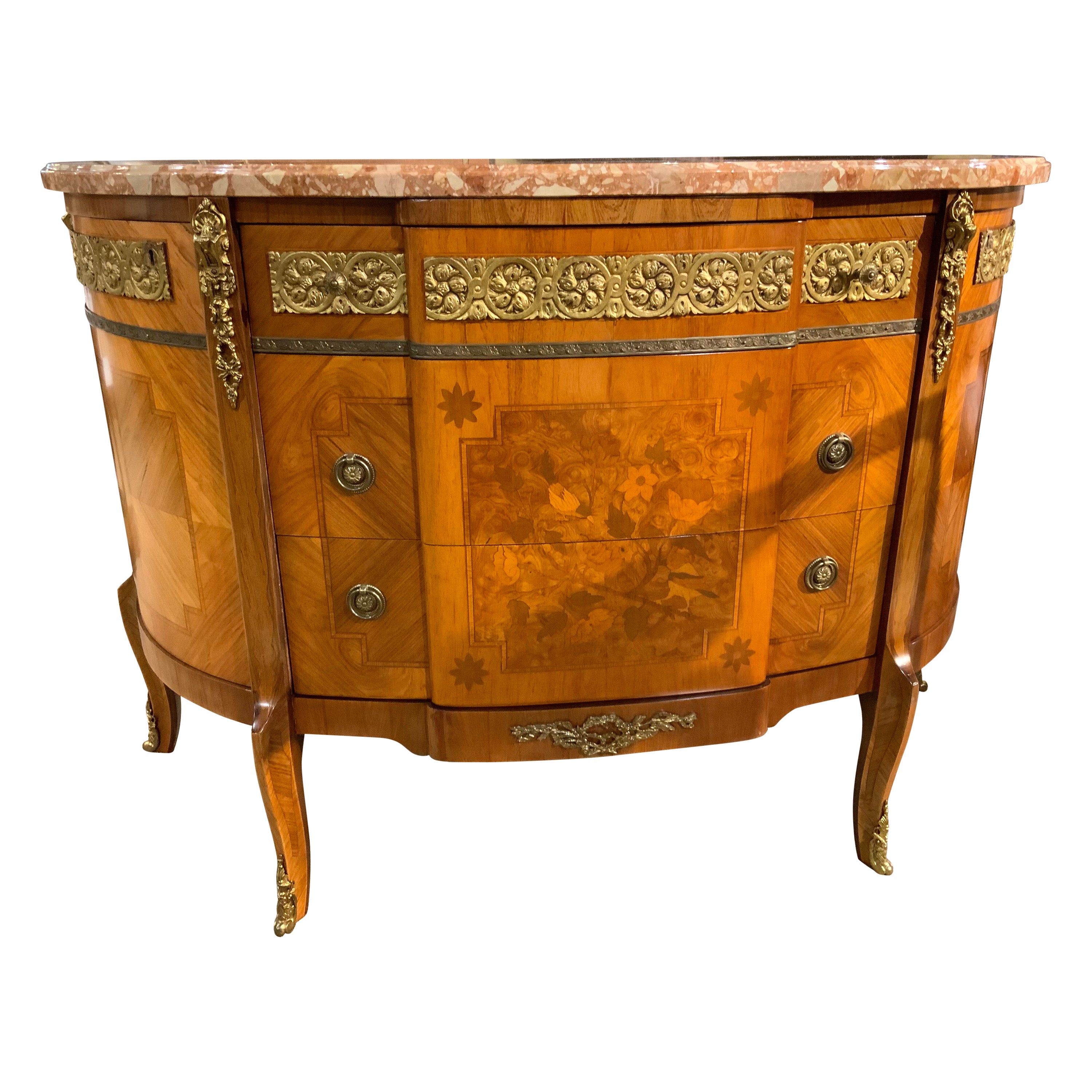 Louis XV/XVI, Transitional Style Kingwood and Breche Marble Top Commode