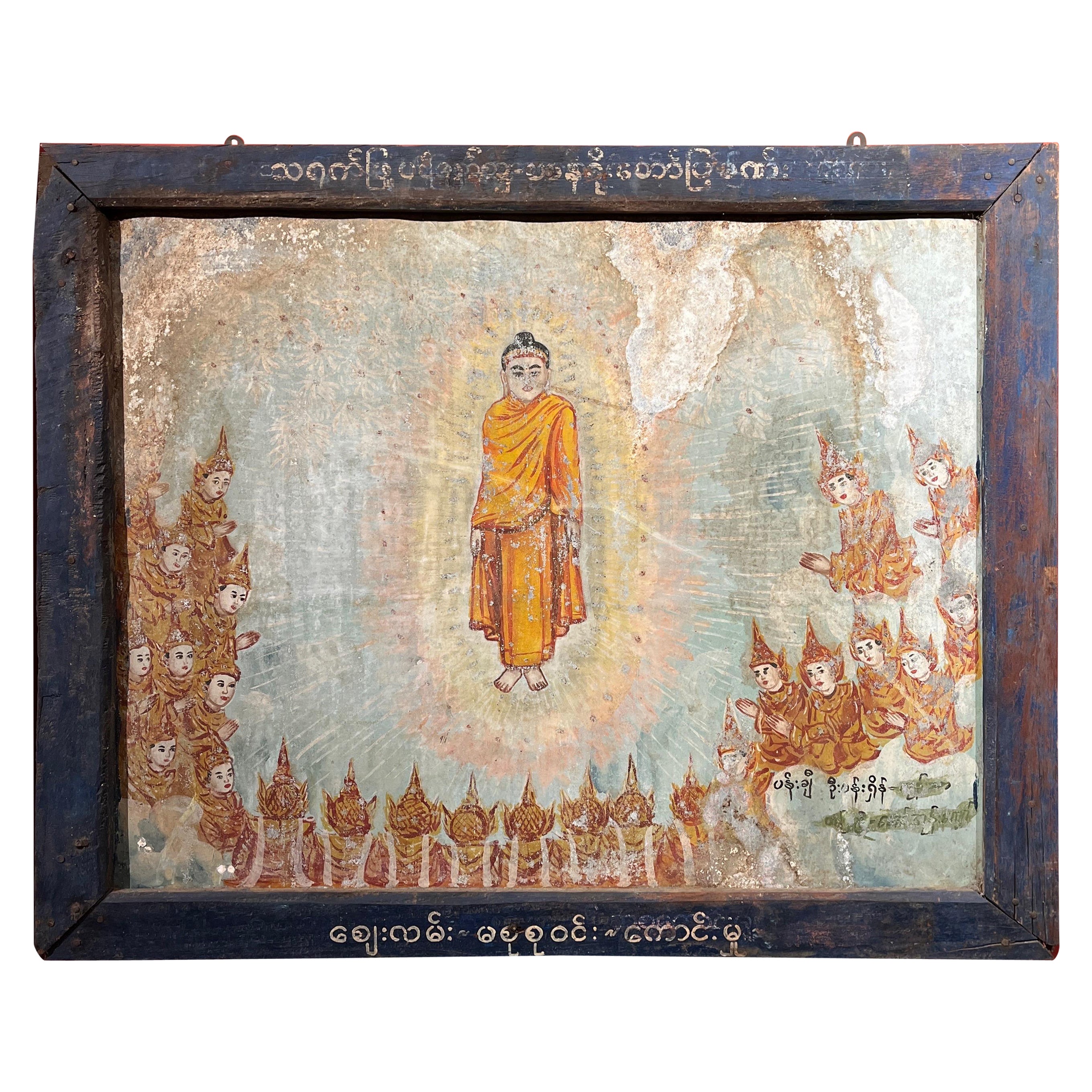 Antique Burmese Temple Painting on Tin For Sale