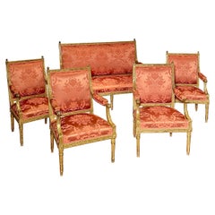 French Louis XVI Style Gold Leaf Arm Chairs - a Set of 6
