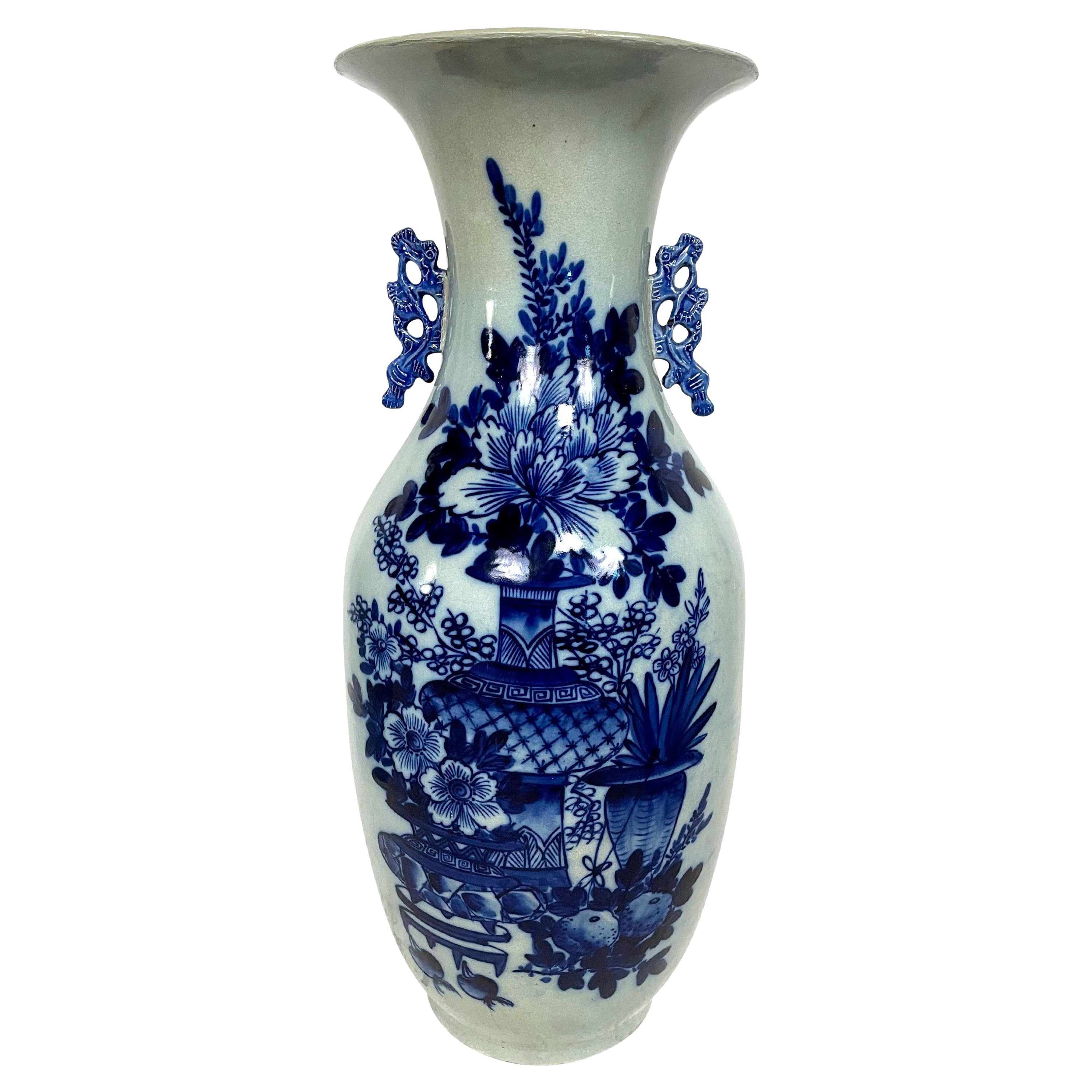 19th Century Chinese Blue and White Baluster Form Porcelain Urn or Vase For Sale