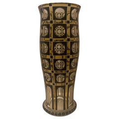 Wunderschöne Moser Art Glass Art Deco Emaillierte Gelb Schwarz Geätzte Kristallvase 