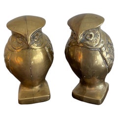 Pair of Vintage Brass Owl Bookends