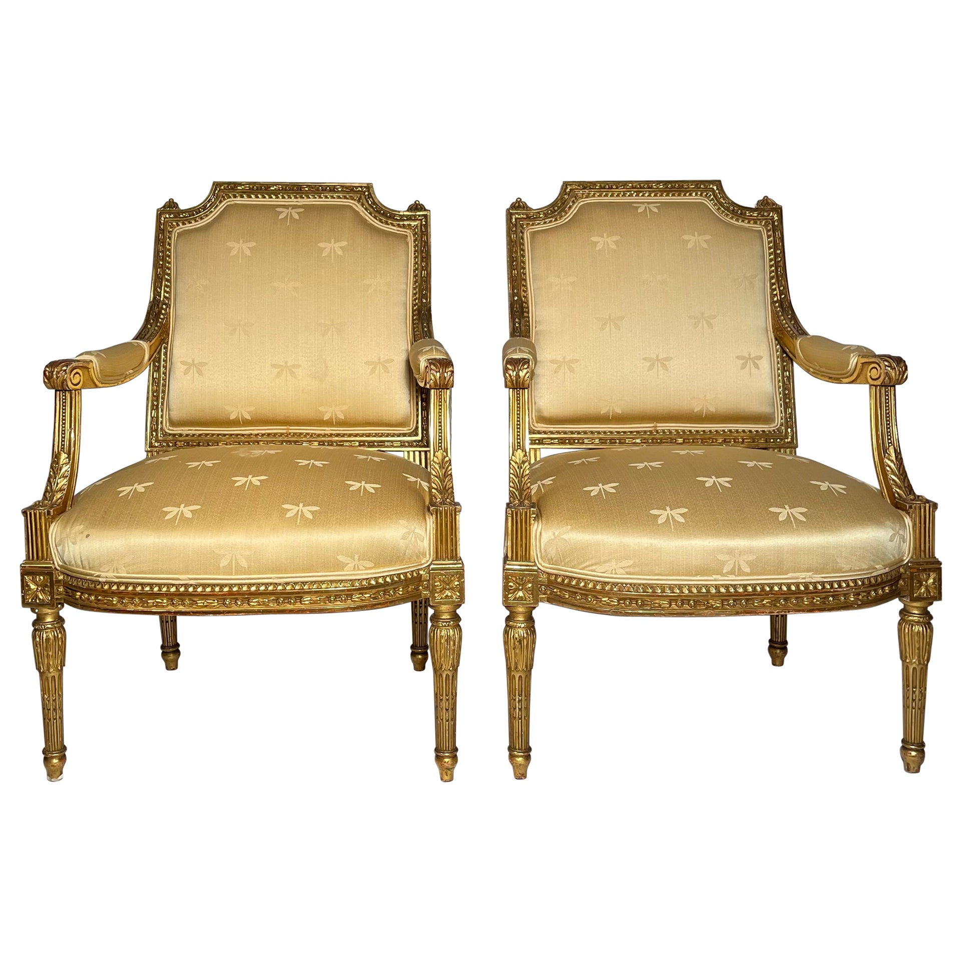 Pair of 19th Century Antique French Giltwood Armchairs