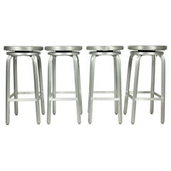 Set of Four Aluminum Barstools With Swivel Seats