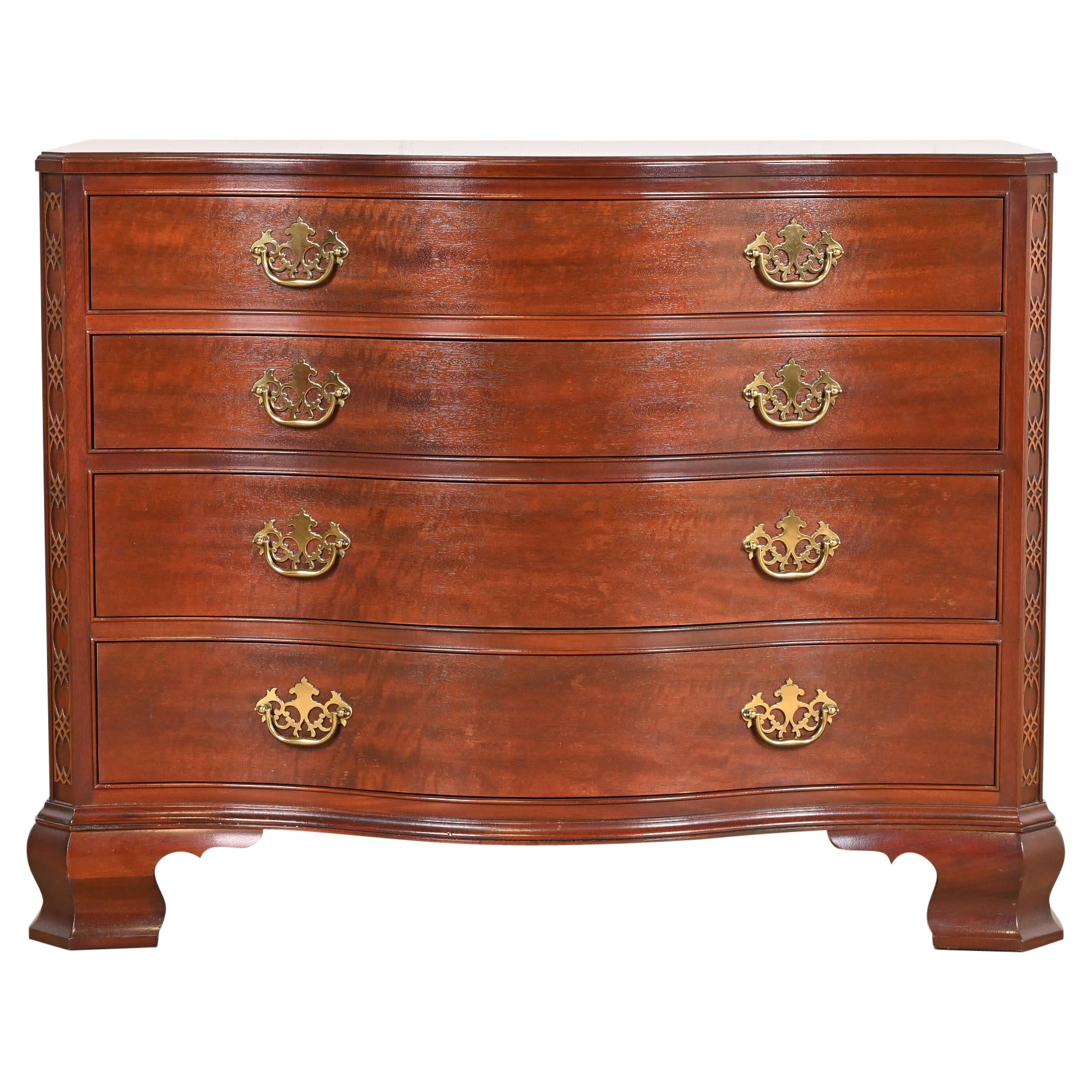 Baker Furniture Chippendale Mahogany Serpentine Dresser Chest, Newly Refinished For Sale