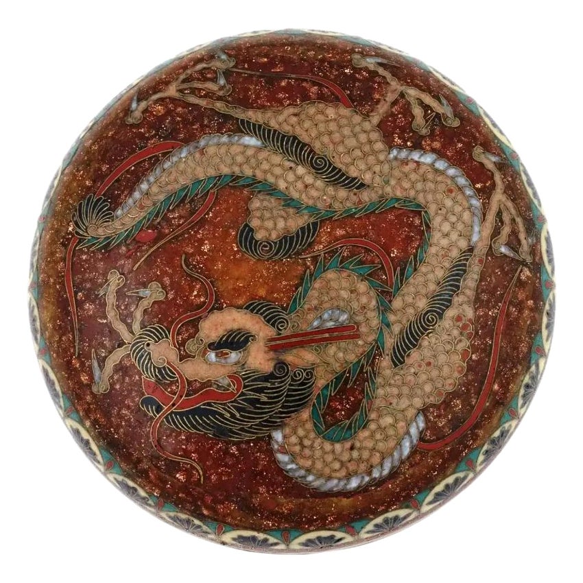 Antique Japanese Round Enamel Dragon Motif Box