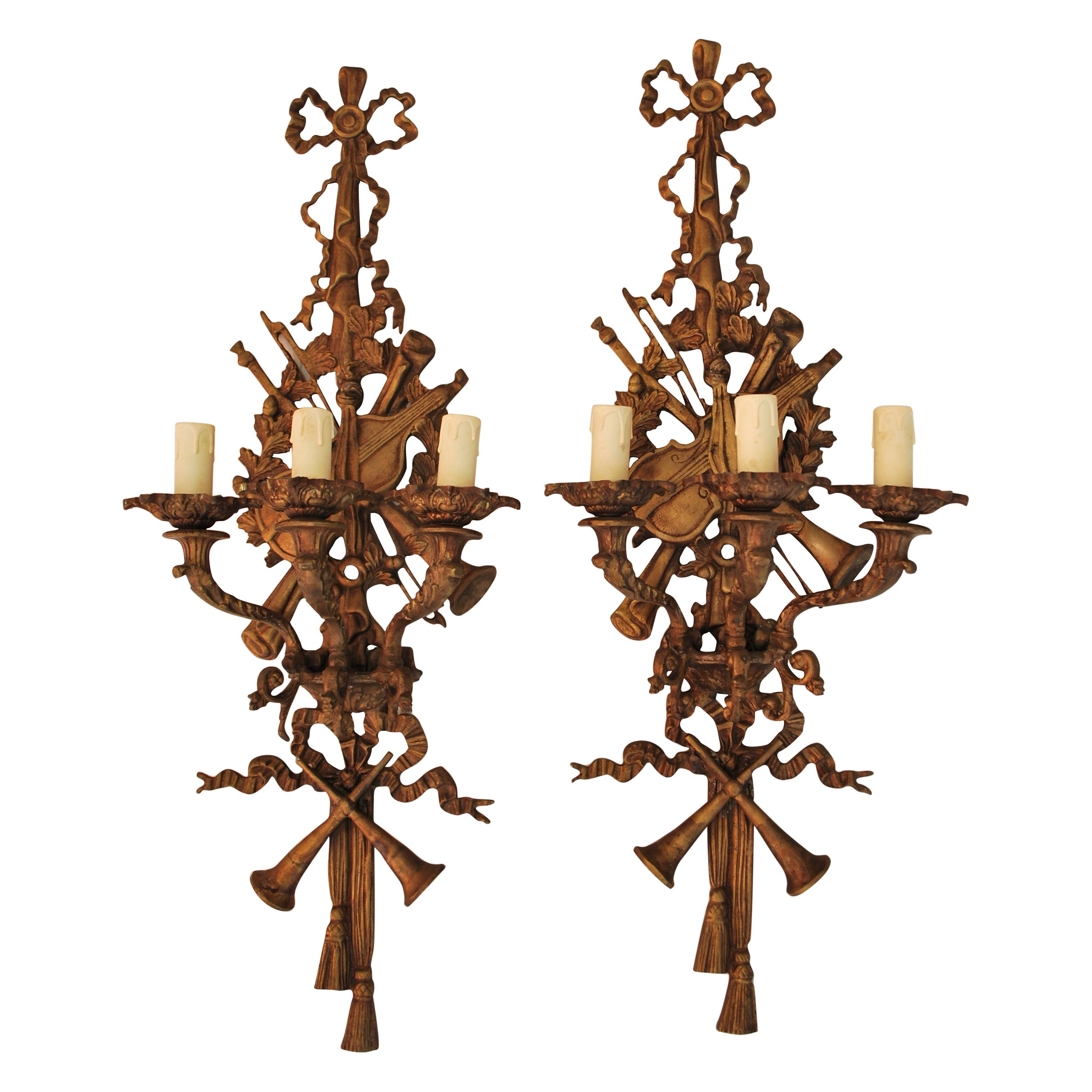 Beautiful and Rare Large French Bronze Sconces For Sale