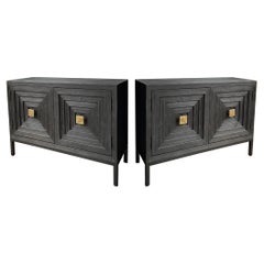 Antique New Uttermost Organic Modern Distressed Black and Gilt Cabinets, Pair
