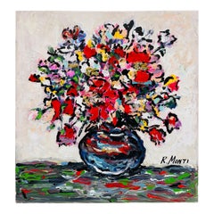 Modern Floral Abstract Painting Signed R. Monti