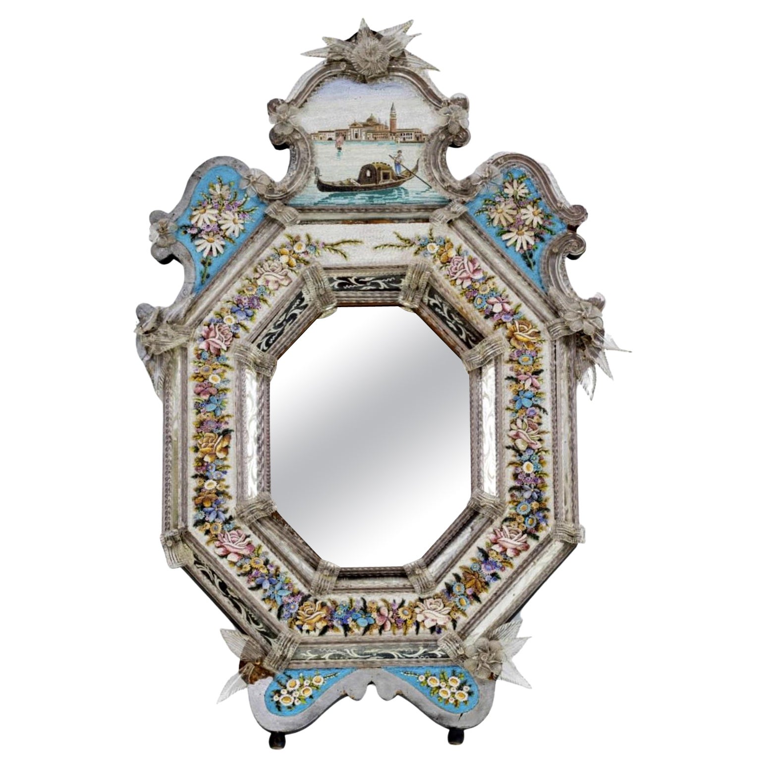 Important and Rare Italian Mirror with Micromosaic 19th Century For Sale