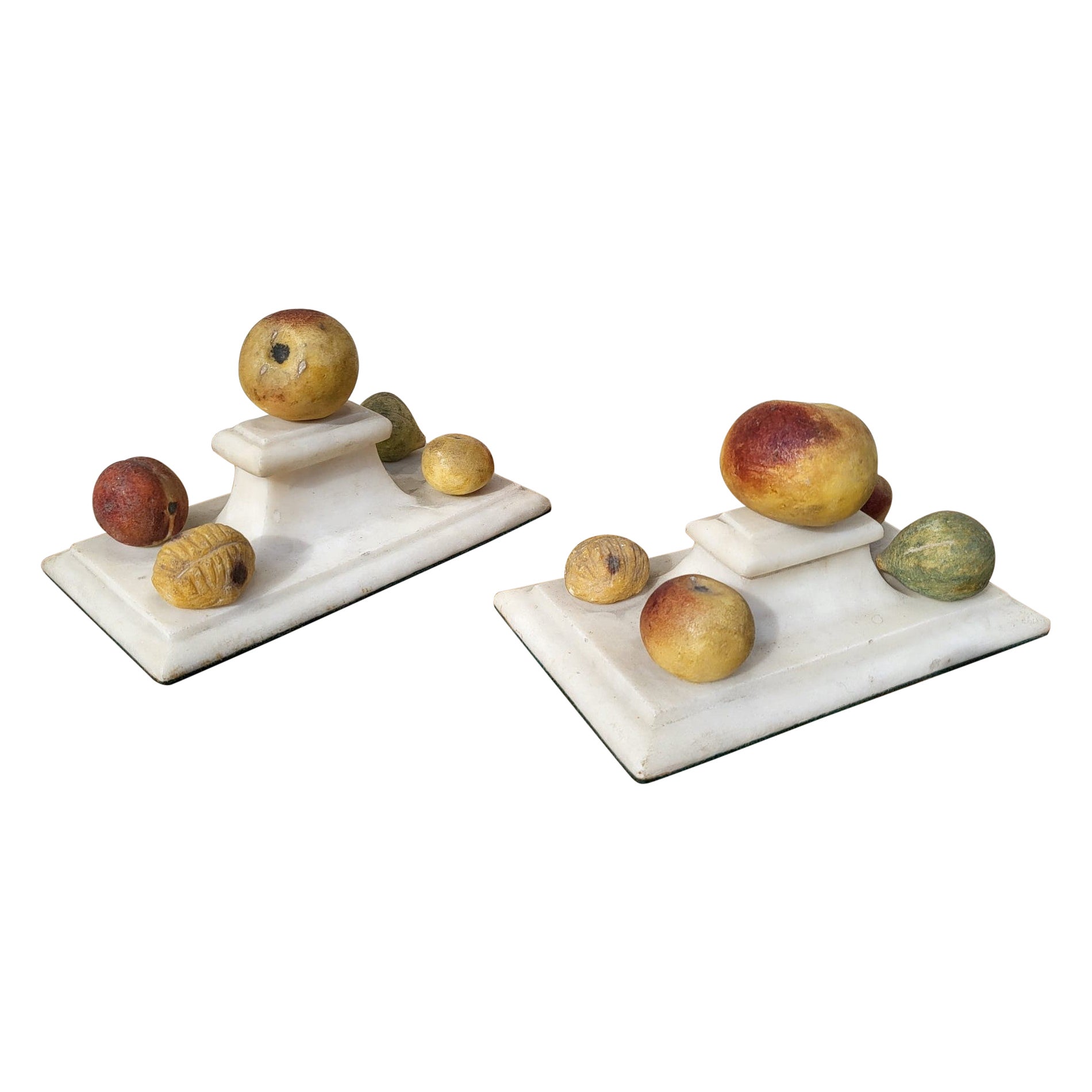 Pair of Marble Paperweight with Fruits, XIXth Century For Sale