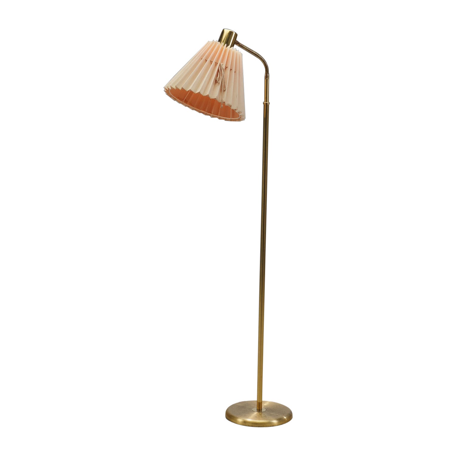 Boréns Model "7210" Brass Floor Lamp with Ruched Lampshade, Sweden 1960s For Sale