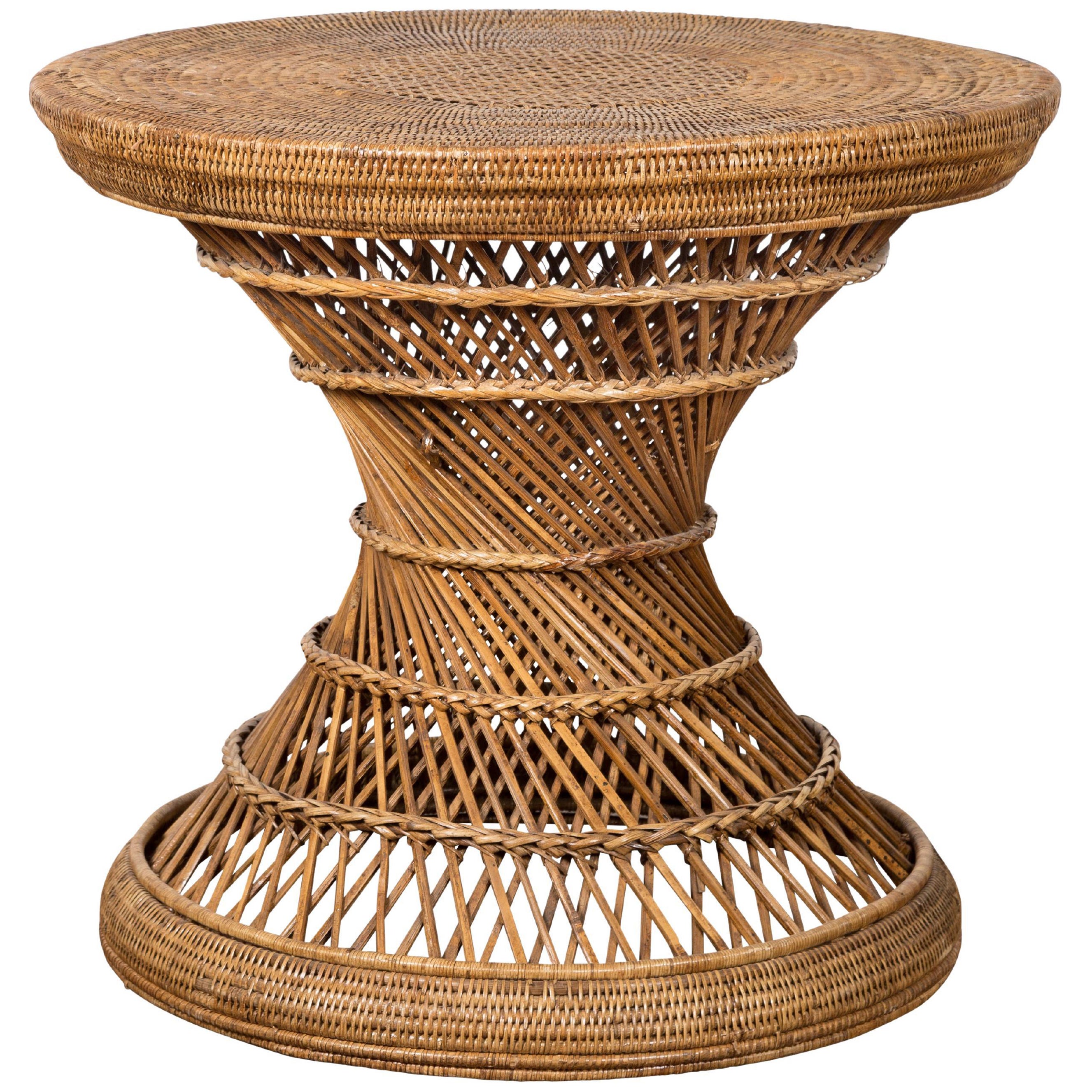 Landhausstil Vintage Thai gewebt Rattan Trommeltisch mit runder Platte