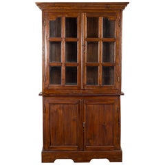 Vitrina esquinera colonial holandesa javanesa de dos partes con puertas de cristal
