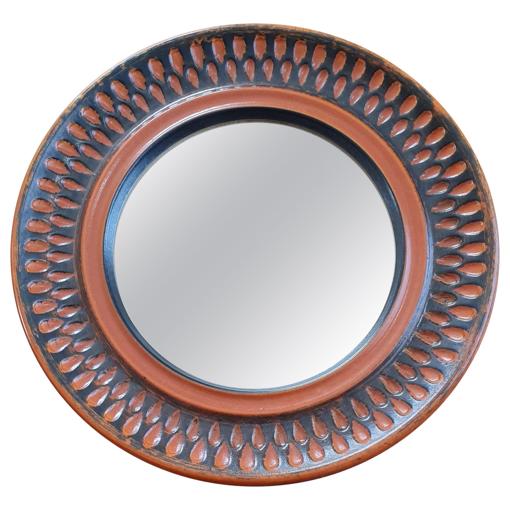 Round Midcentury Ceramic Mirror For Sale