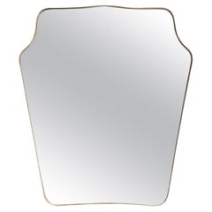 Grand miroir bouclier italien original des années 1950 avec cadre en laiton et plaque originale