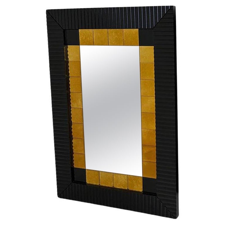 Italian Black Lacquered and Gold Wall Mirror, 1980s For Sale