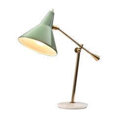 Vintage Stilnovo Adjustable Brass Table Lamp with Marble Base, Italy 1950s