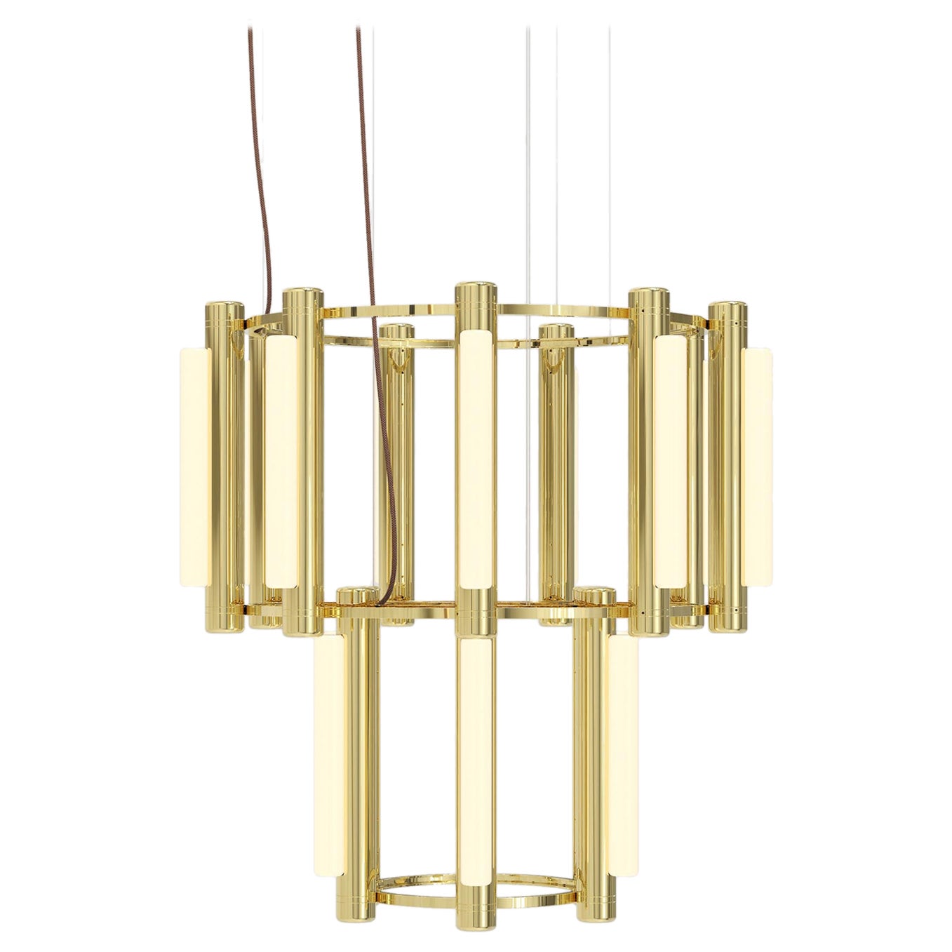 Contemporary 'Pipeline' Chandelier 7, Brass For Sale