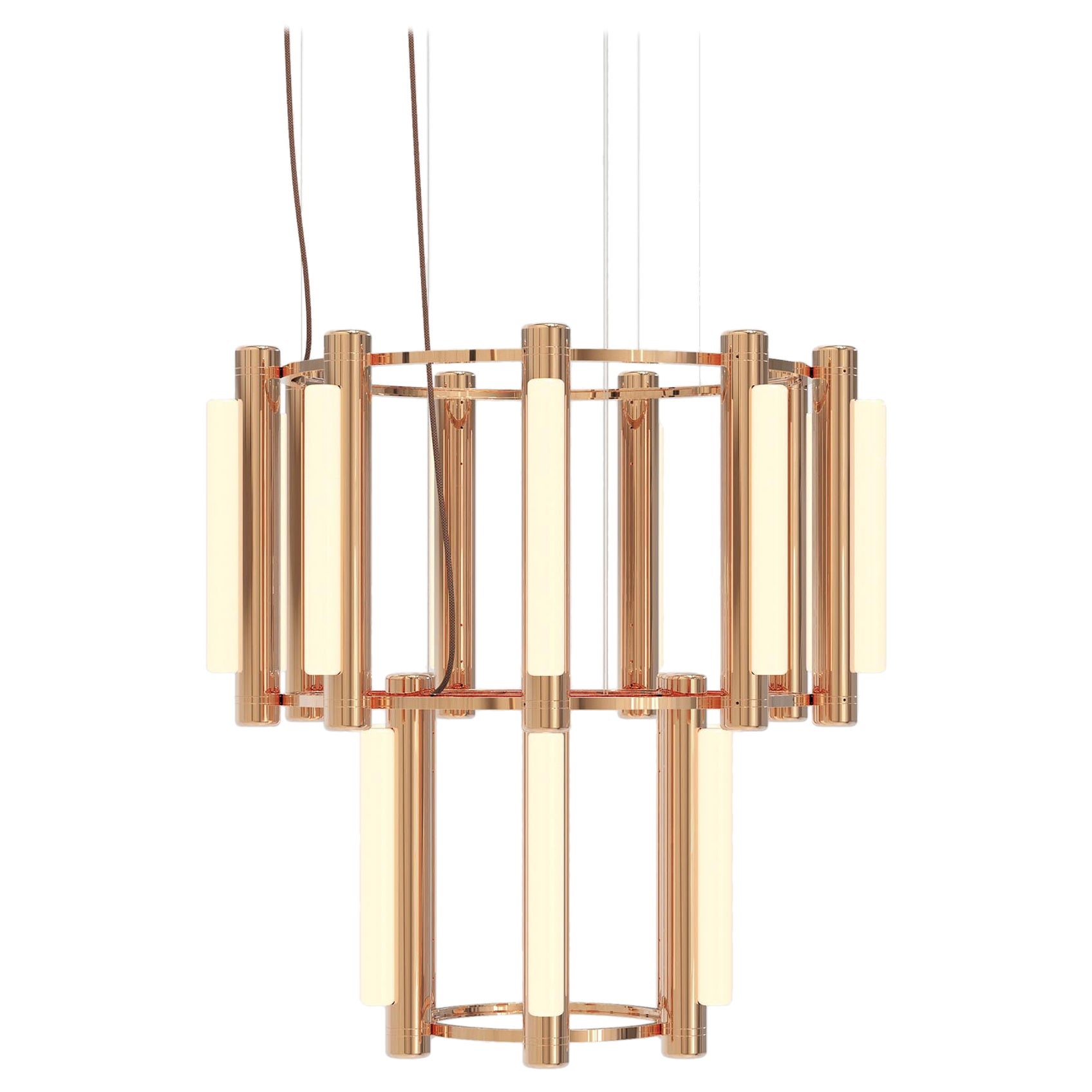 Contemporary 'Pipeline' Chandelier 7, Copper For Sale