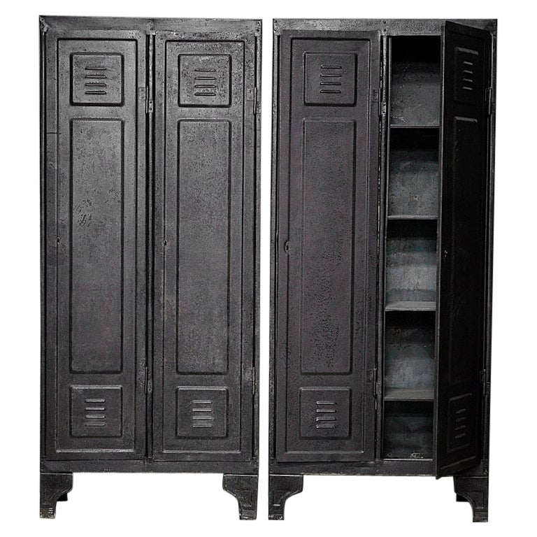 Pair of Industrial Panelled Lockers For Sale