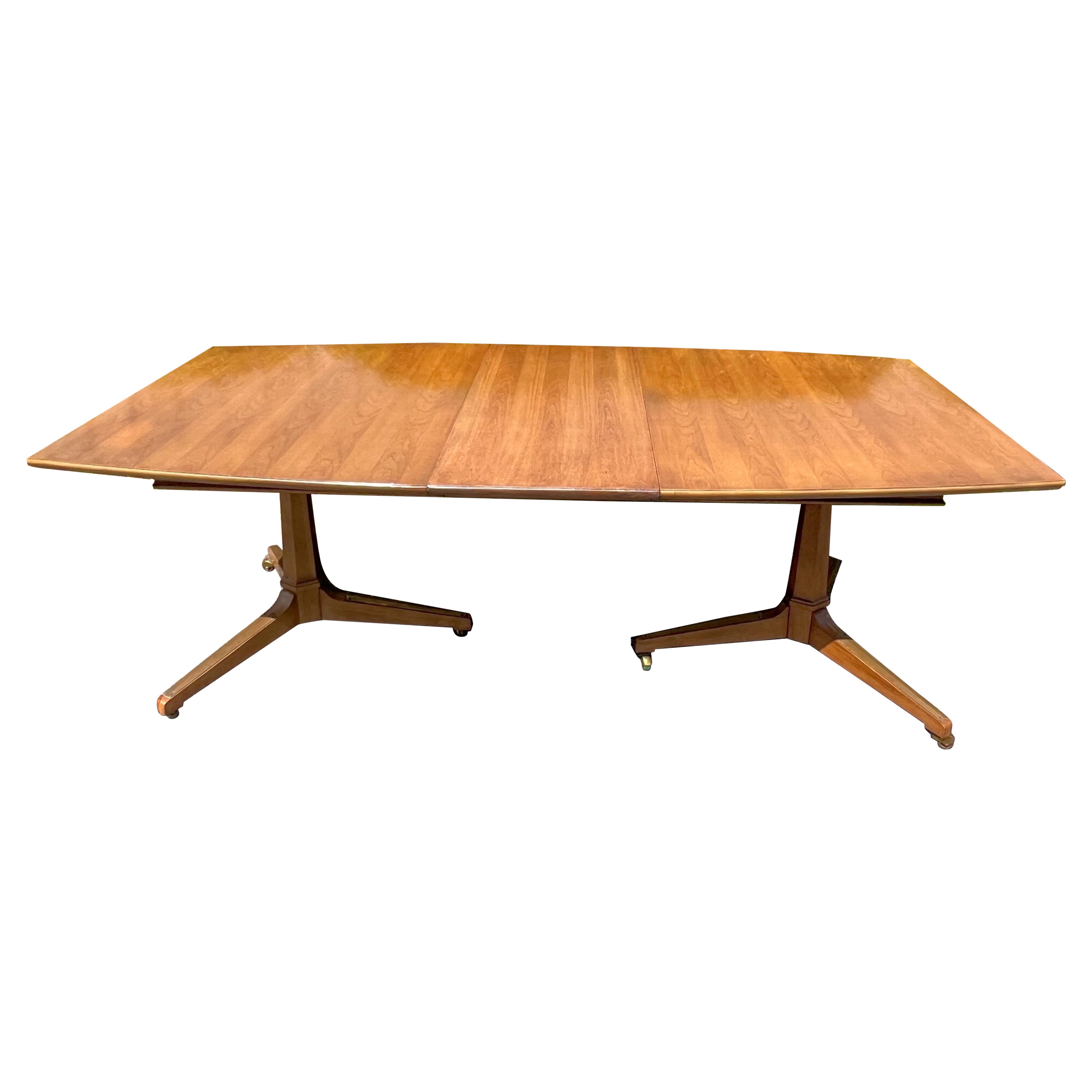 Mid-20th Century Walnut and Brass Dining Table For Sale