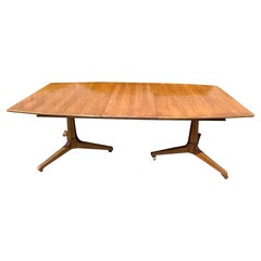 Vintage Mid-20th Century Walnut and Brass Dining Table
