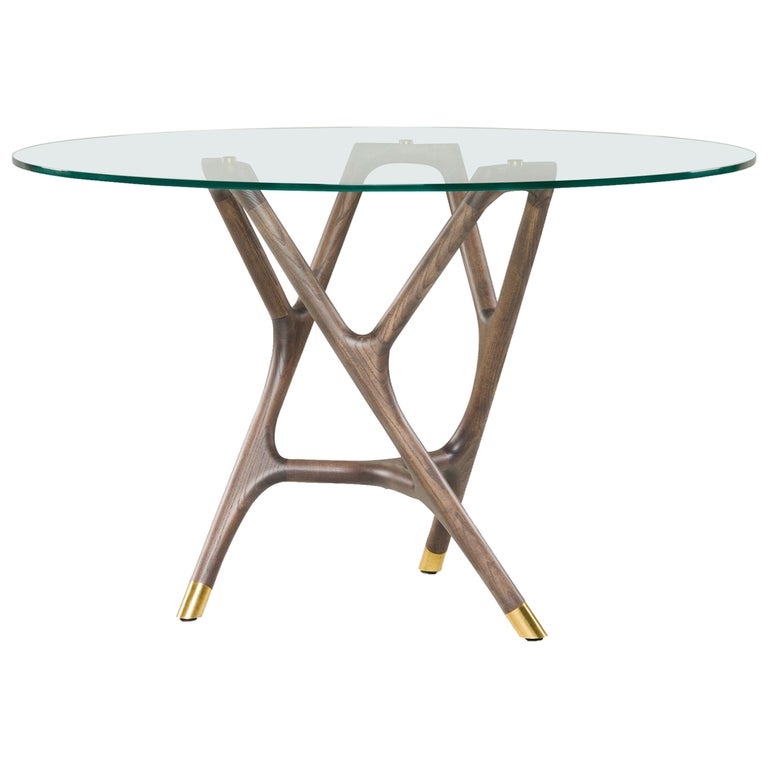Joyce Wood and Glass Round Table For Sale at 1stDibs