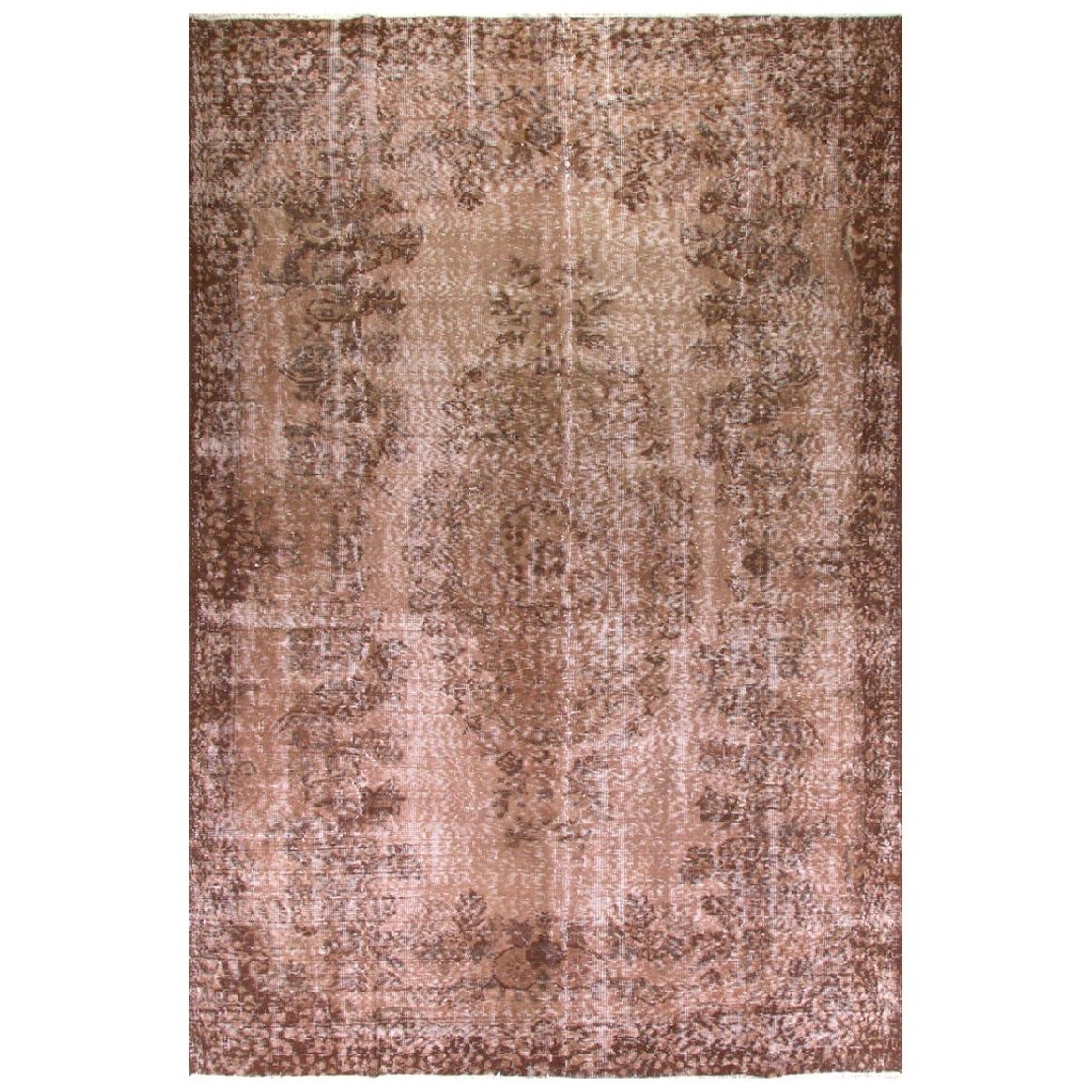 5.5x8.2 ft Brown Handmade Turkish Area Rug, Midcentury Baroque Design Carpet For Sale