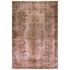 Vintage 5.5x8.2 ft Brown Handmade Turkish Area Rug, Midcentury Baroque Design Carpet