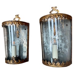 Vintage Pair of French Gilt Toleware Wall Lights
