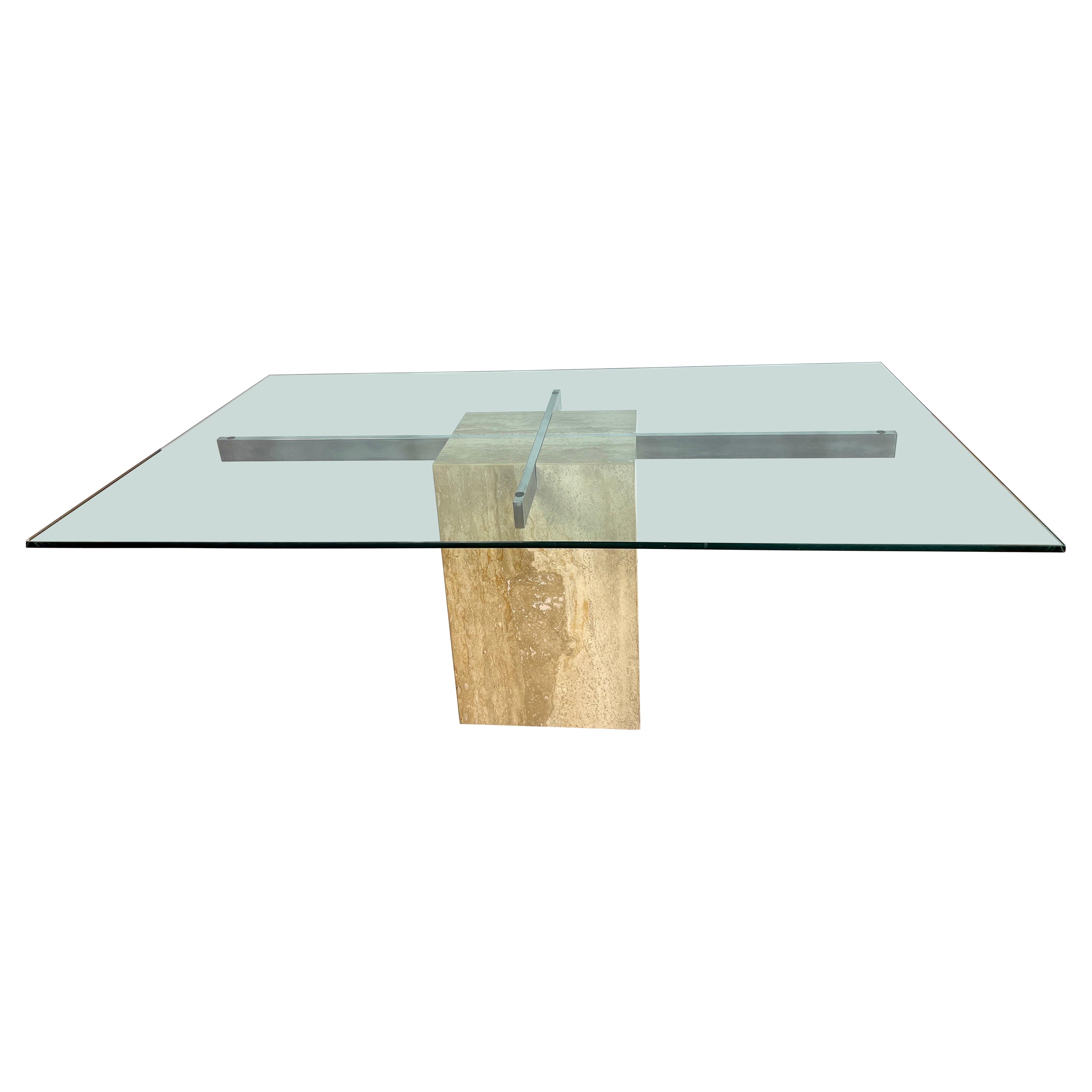 Vintage Artedi Glass and Travertine Dining Table For Sale