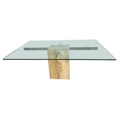 Vintage Artedi Glass and Travertine Dining Table